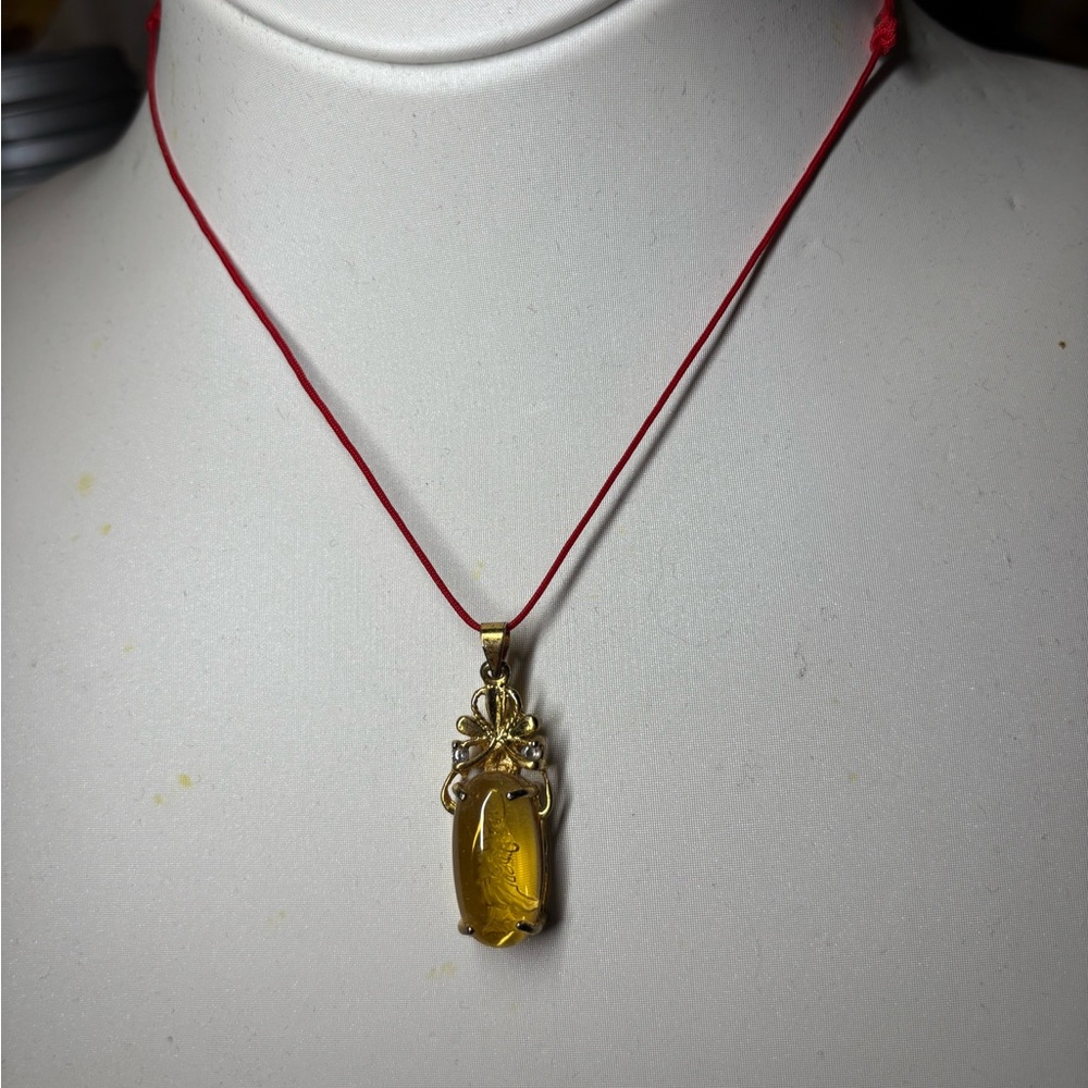 Elegant Gold  Pendant Chinese Buddha Necklace with Red Cord